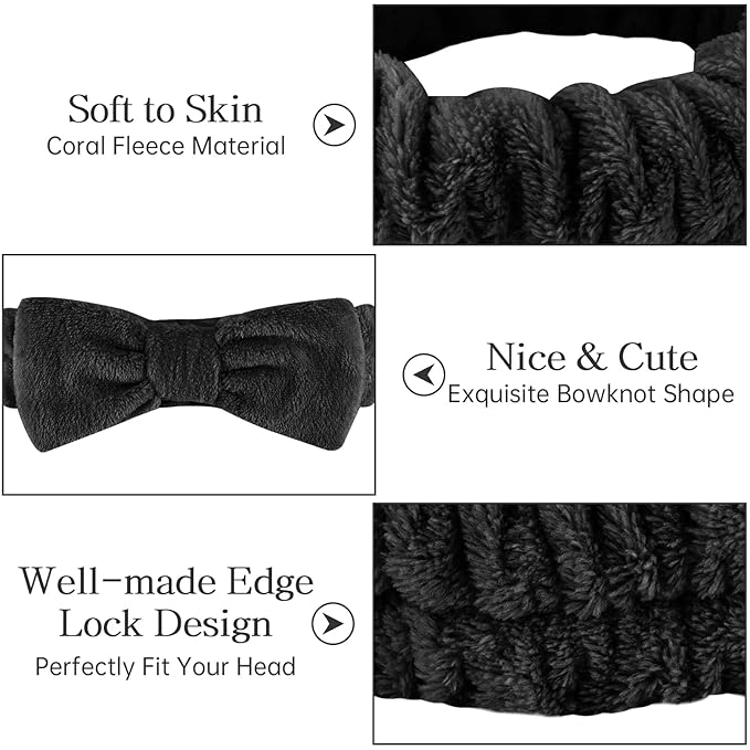 Casoty 6 Pcs Black Spa Headband, Bow Hair Band, Hair Band - Image 5