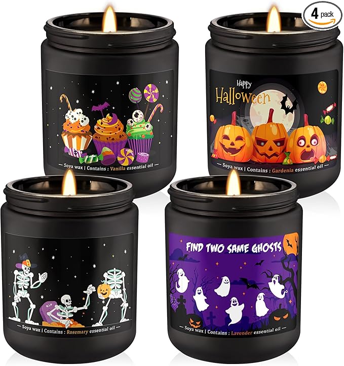 4 Pack Black Halloween Scented Candles -7oz Soy Wax Candles by ECLHTLNY