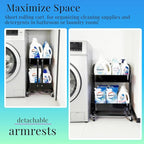 Ufriandz 2 Tier Rolling Utility Cart with Wheels All-Metal Short Pantry Cart Under Desk Storage Trolley with Handle, Small Rolling Storage Shelf for Small Space Kitchen Laundry Room Bathroom, Black