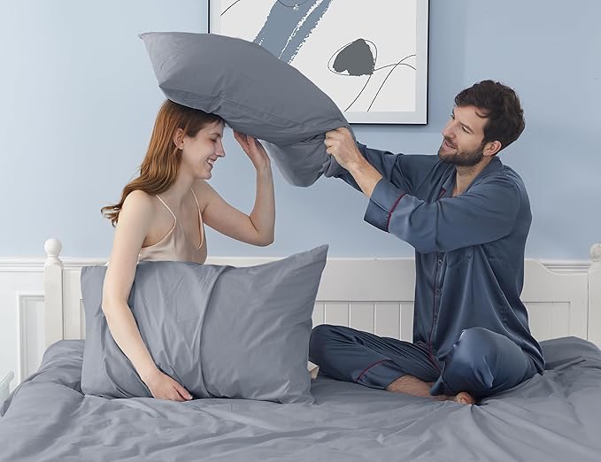 Pillow Cases, King Size Cotton Percale Weave Pillowcases, Pre-Shrunk Breathable - Image 2