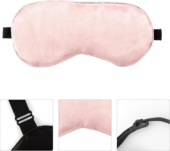 2 PCS Pink Satin Sleep Masks, Adjustable Silk Eye Mask - Image 5