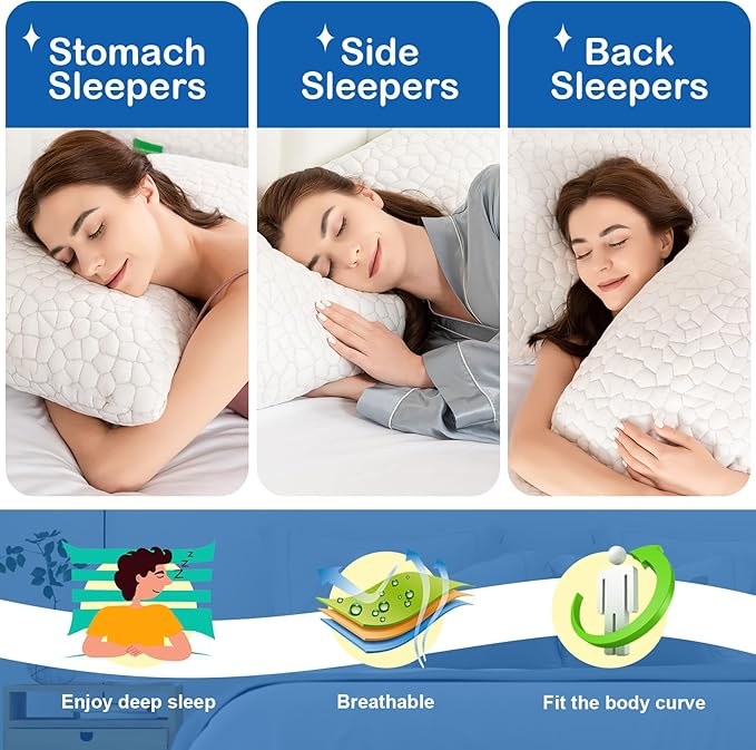 Cooling Pillow Queen Size Set of 2, Adjustable Bed Pillows - Image 7
