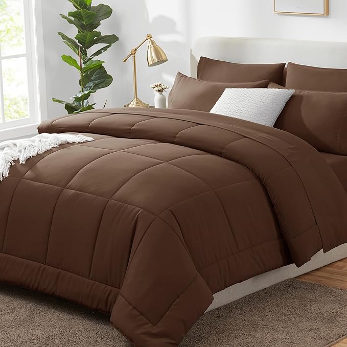 CozyLux King Size Comforter Set Brown, 7 Pieces Bed in a Bag, All Season by CozyLux