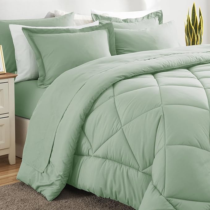 CozyLux Queen Comforter Set Sage Green - Image 8