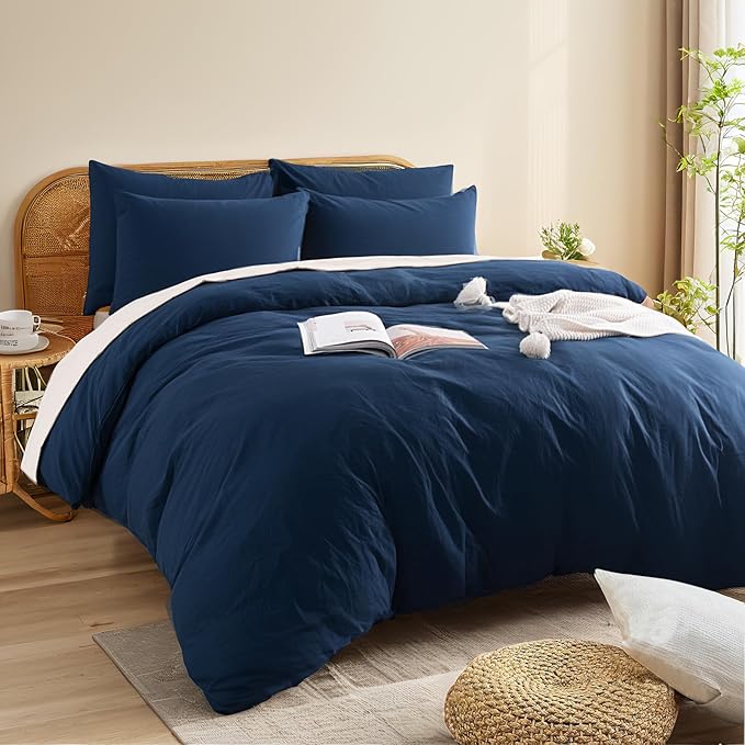 NEXHOME PRO Duvet Cover Set 100% Washed Cotton Oversized Queen 98"x98" - Image 3