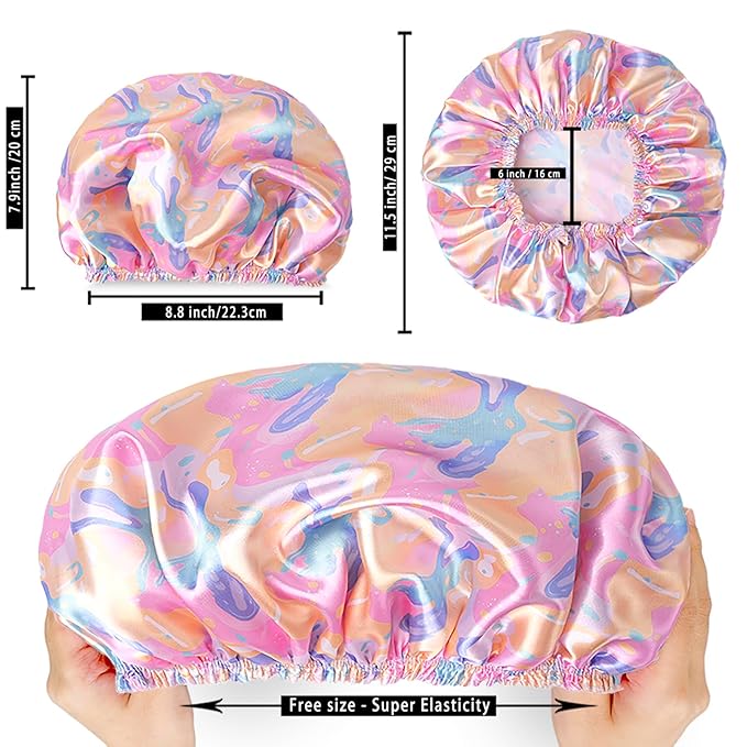 4 PCS Shower Cap for Women, Elastic and Reusable Bath Caps, Double Layers - Image 3