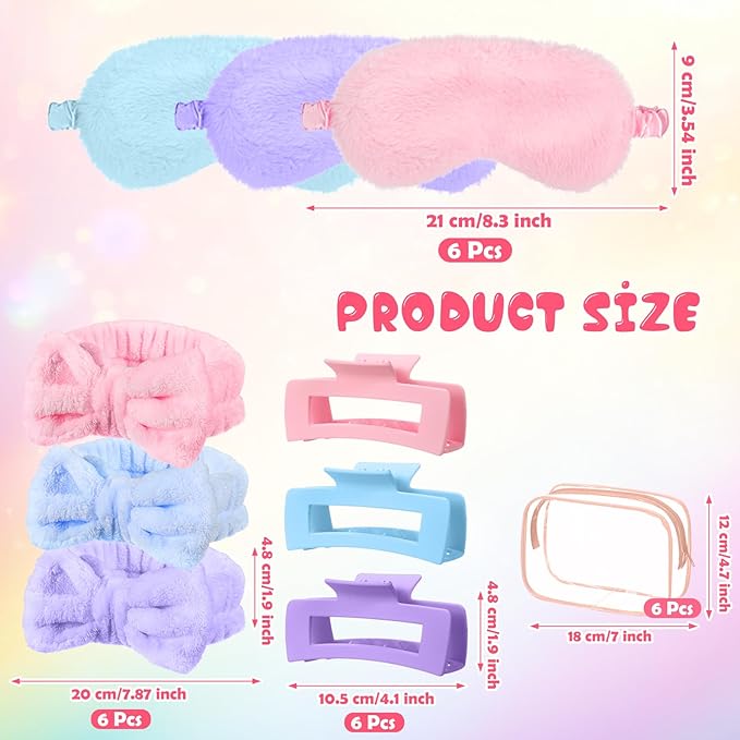 Hoteam 24 Pcs Spa Party Favors Supplies 6 Spa Headband 6 Plush Sleep Eye Mask 6 - Image 2