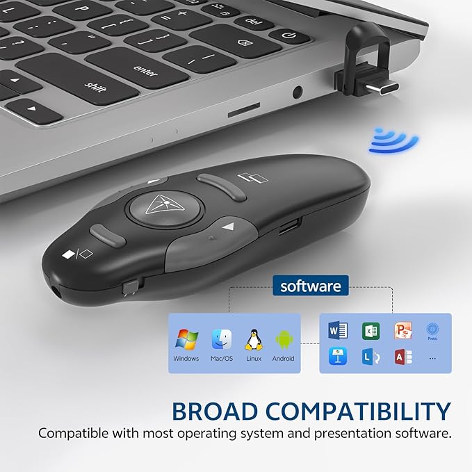 [2 in 1 USB C + Rechargeable] Presentation Clickers, Powerpoint Clicker Wireless Presenter Remote, Presentation Pointer PPT Slideshow Advancer Remote Control Slide USB Clicker for Computer, Mac