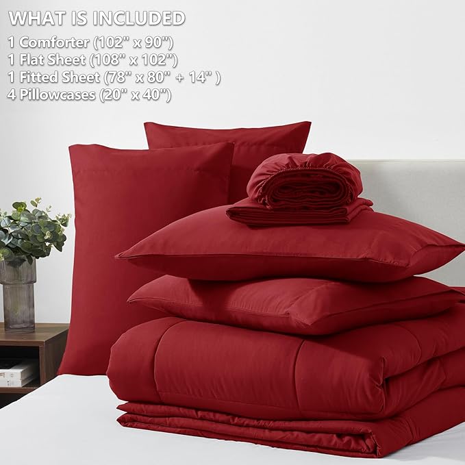 CozyLux King Size Comforter Set Dark Red, 7 Pieces Bed in a Bag, All Season - Image 6