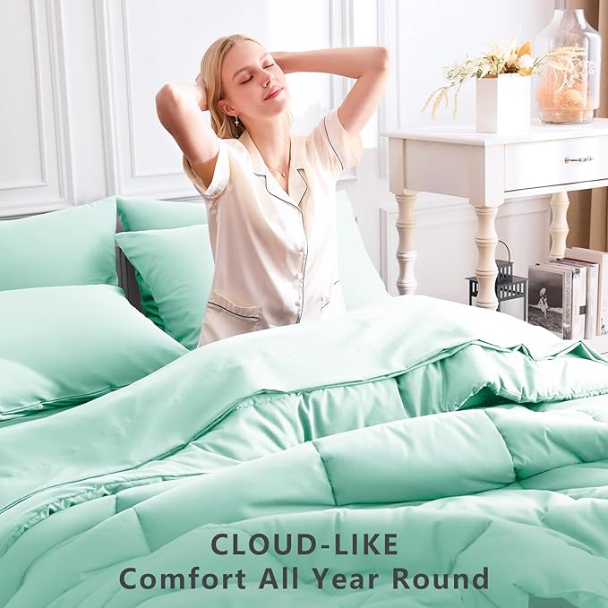 CozyLux Full Size Comforter Sets Mint Green, 7 Pieces Bed in a Bag, All Season - Image 4