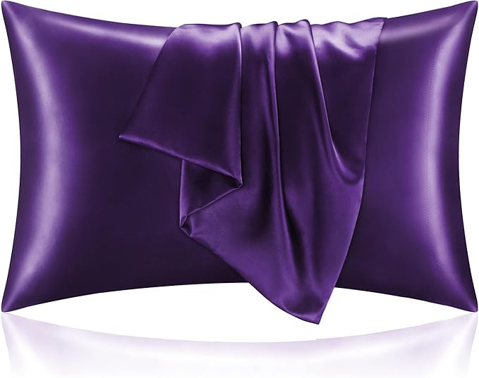 BEDELITE Satin Pillowcase with Zipper 2 Pack, Plum Purple Pillow Cases Standard by BEDELITE