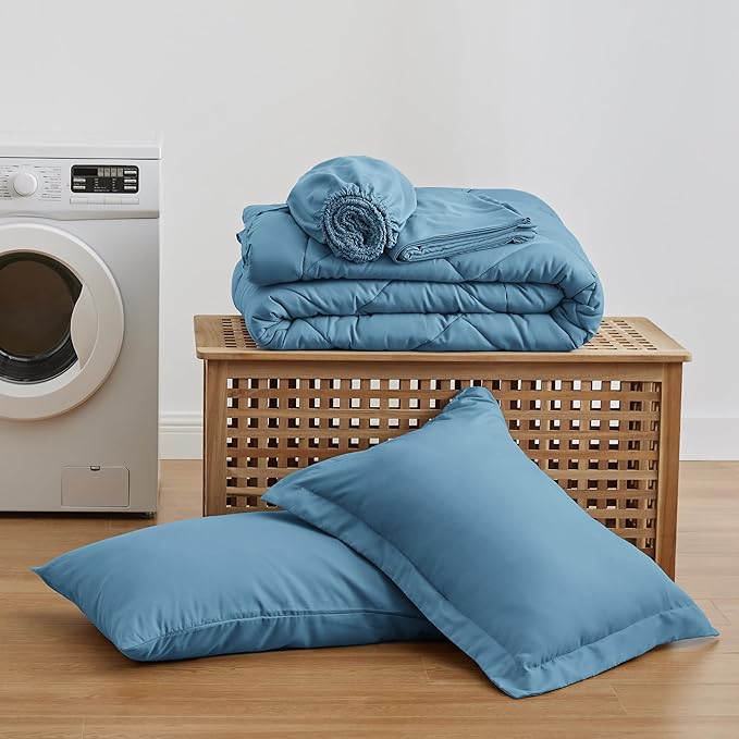 Love's cabin Twin XL Comforter Set Misty Blue, 5 Pieces Twin XL Bed in a Bag - Image 6