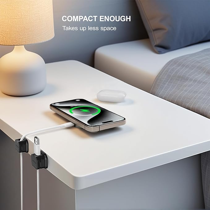 48 Pack Magnetic Cable Clip Organizer Cord Holder, Picozon Adhesive Cable Management, Wire Phone USB Charger Cable Holder, Keeper Organizer for Office Home Desktop Table - Black