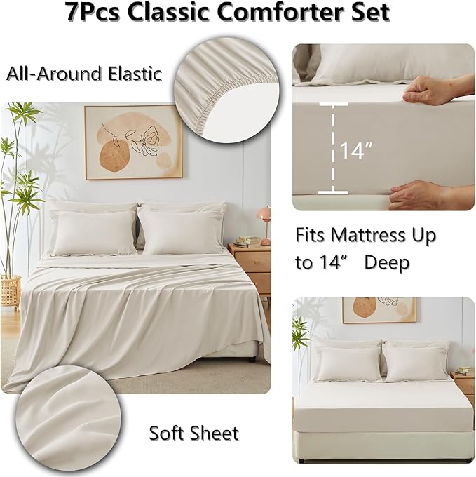 CozyLux Full Size Comforter Sets Beige - Image 5