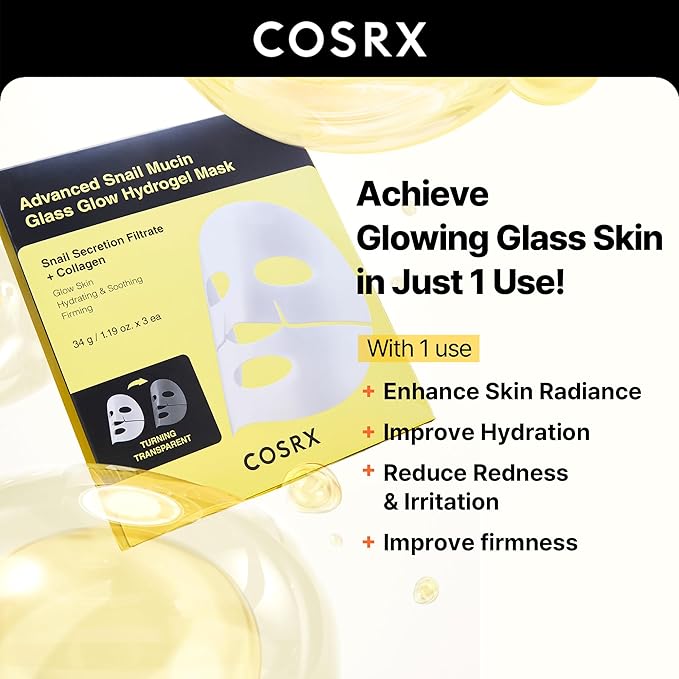 COSRX Advanced Snail Mucin Glass Glow Hydrogel Face Masks Skincare 3 EA - Image 4