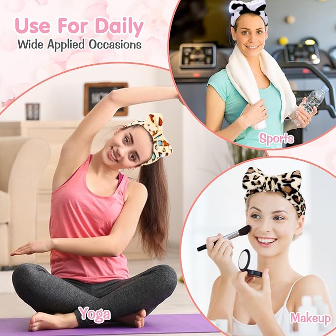 6 Pack Spa Headband for Women Skincare Makeup Headband Soft Coral Fleece Bow - Image 3