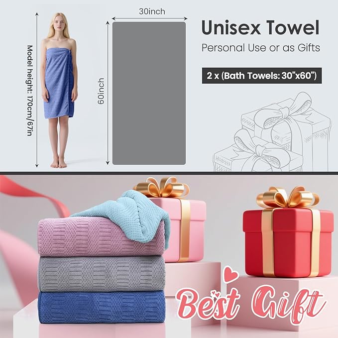 JML Microfiber Bath Towels, Large Bathroom Towel 2 Pack, Super Absorbent and - Image 6