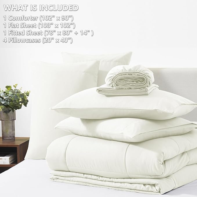 CozyLux King Size Comforter Set Ivory, 7 Pieces Bed in a Bag, Ivory Comforter - Image 6
