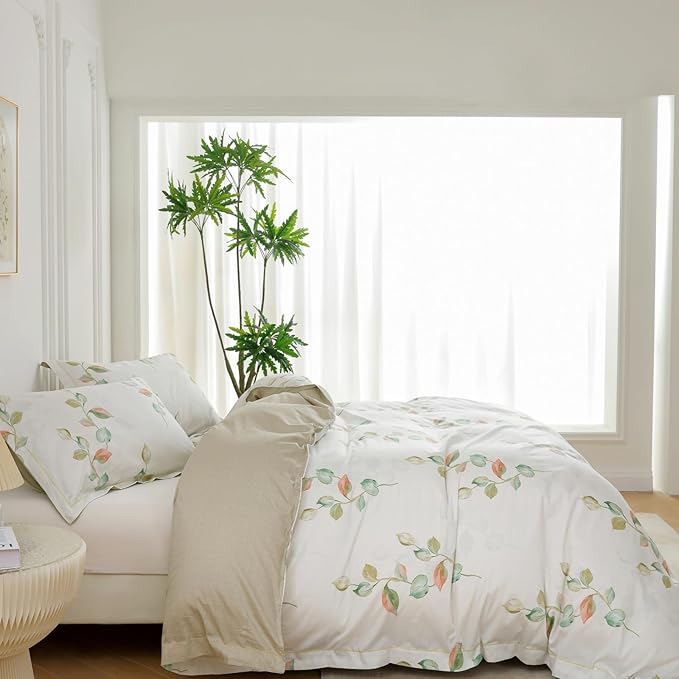 OAITE Duvet Cover Set Queen Size Floral Pattern Ultra Soft 100% Cotton Duvet - Image 4