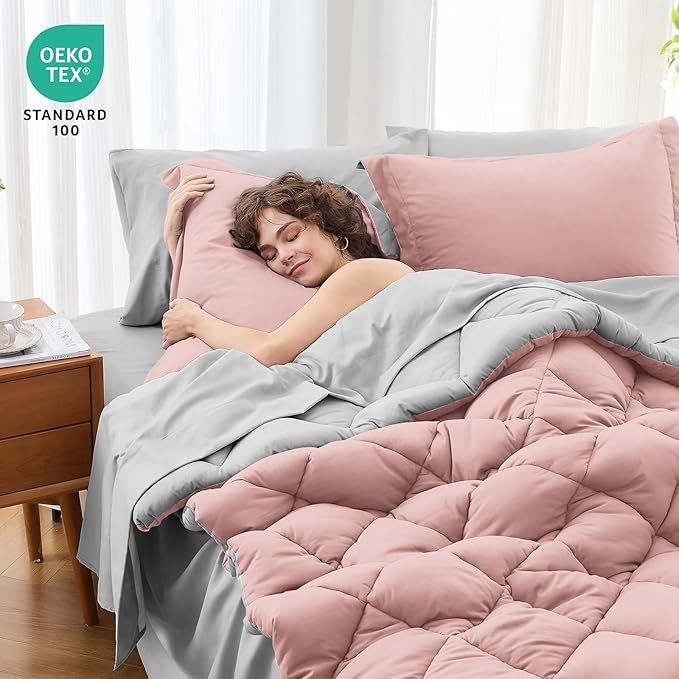 MUXHOMO 7 Pieces Queen Comforter Set, Reversible Bed in a Bag Queen Size - Image 4