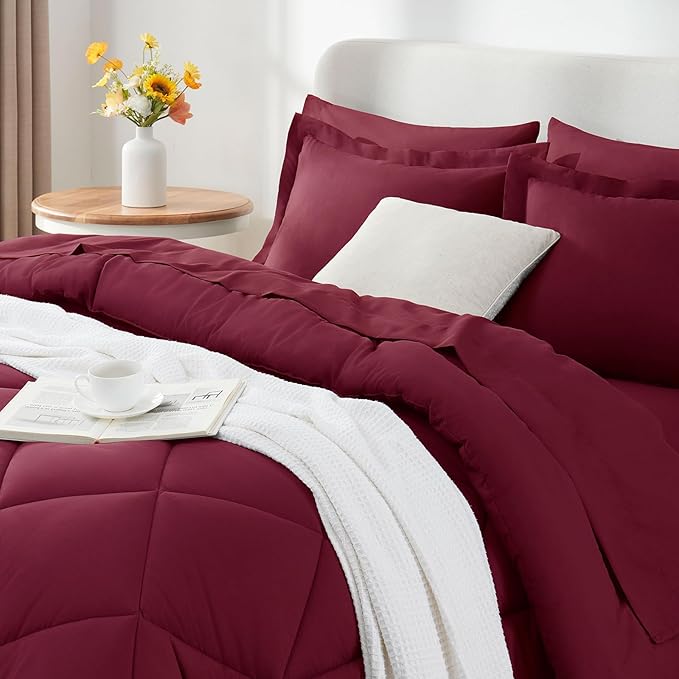 CozyLux Queen Comforter Set Burgundy - Image 9