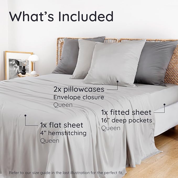 Bambaw Queen Sheet Set – 4pcs 100% Viscose Derived from Bamboo Sheets Set - Image 2