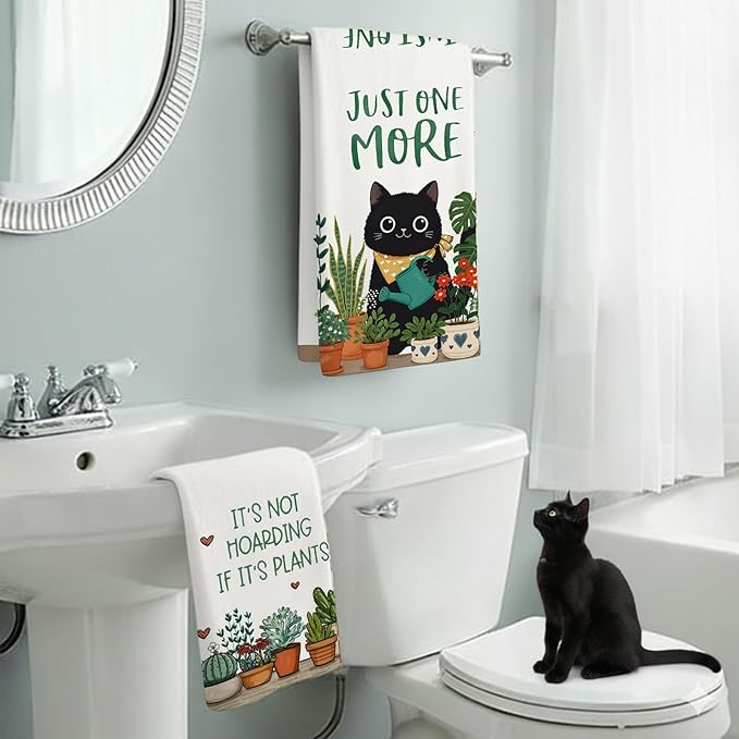 Accnicc 2 Pack Black Cat Bathroom Hand Towels Decorative Potted Plants Dish - Image 3
