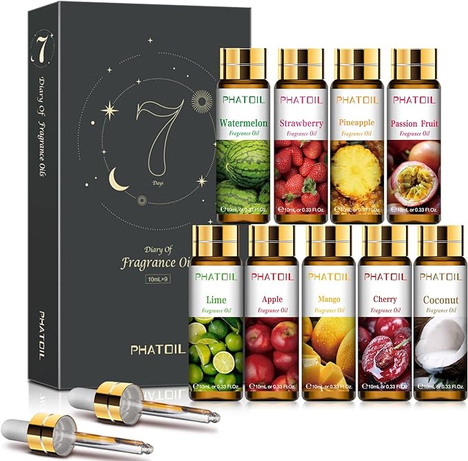 PHATOIL 9Pcs Fruity Fragrance Oil Gift Set, 10ml/0.33fl.oz Fragrance Oils by PHATOIL