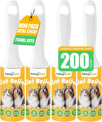 Extra Sticky Lint Roller for Pet Hairs 200 Sheets Lint Rollers for Travel 4 Pack Tough Paper, Small Size Easy Portability, Dog and Cat Hair Lint Rollers Mega Value Set for Clothes