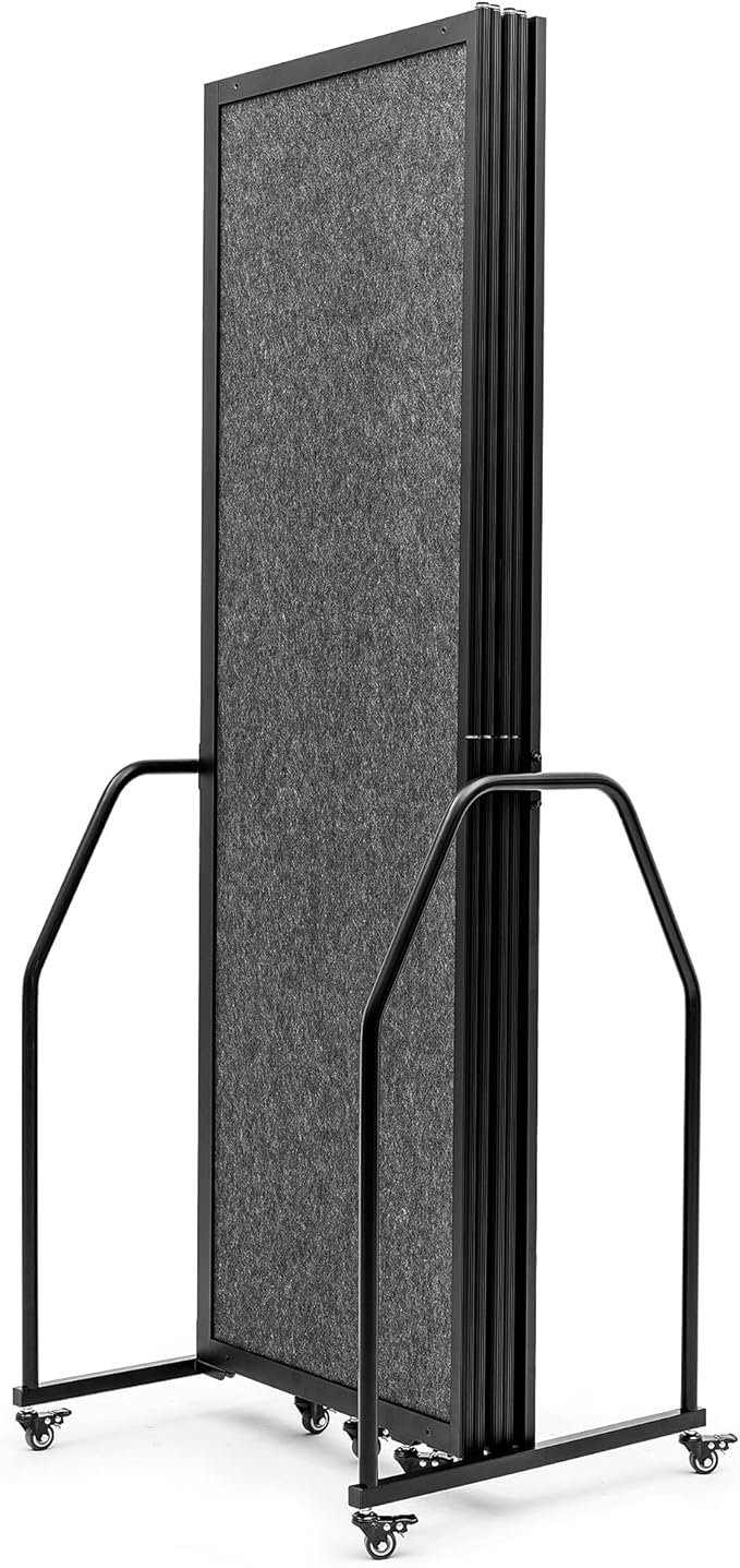 Artigwall Folding Privacy Screens Freestanding partition with Wheels and arms Portable dividers for Medical Hospital Offices 5 Panel, Dark Gray