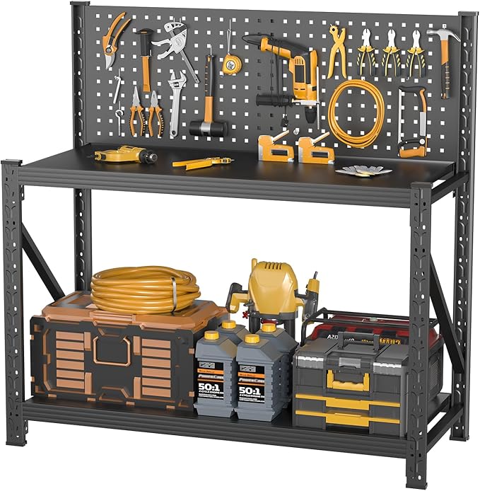 Storage Shelves with Pegboard,Heavy Duty Garage Shelving Units and Storage,Metal Shelving Adjustable Shelves,Garage Storage Rack,Industrial Utility Shelf For Kitchen,Pantry 47.2"H*47.09"W*19"D