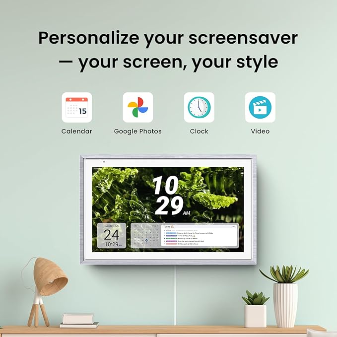 ApoloSign 15.6-inch Digital Calendar: Dual Mode Calendars with Google Play & Multi-calendar Sync, Electronic Planner & Chore Chart, Smart Touchscreen, Interactive Display for Family Schedules (Gray Wood, 15.6")