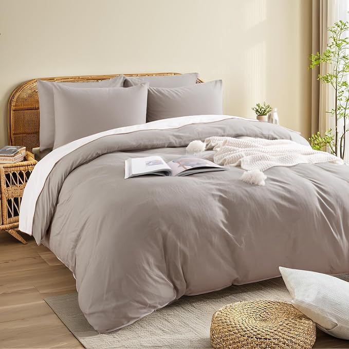 NEXHOME PRO Duvet Cover Set Queen Size Linen Look Textured Organic Natural 100% - Image 4