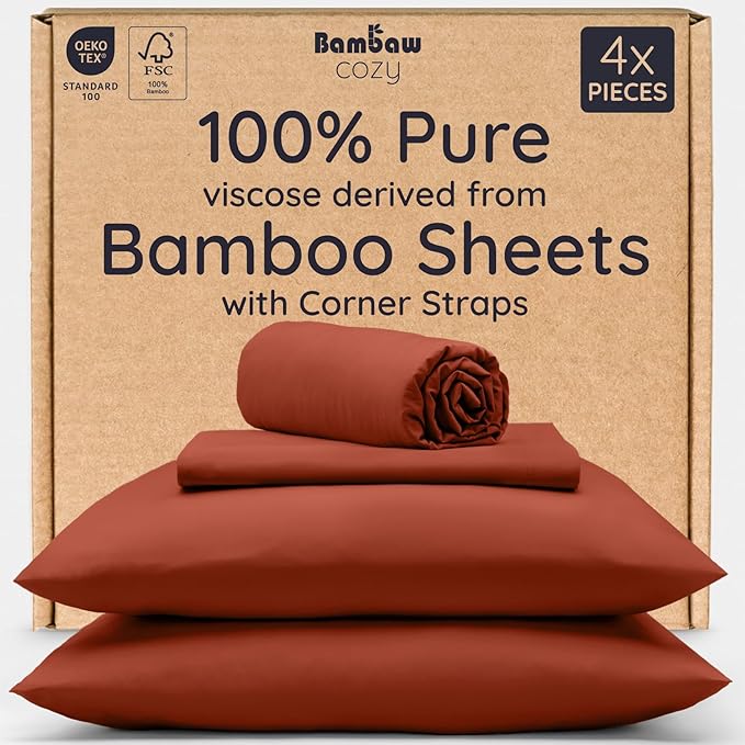 Bambaw 100% Viscose Derived from Bamboo Sheets King Size Set – 4pcs Super Soft by Bambaw