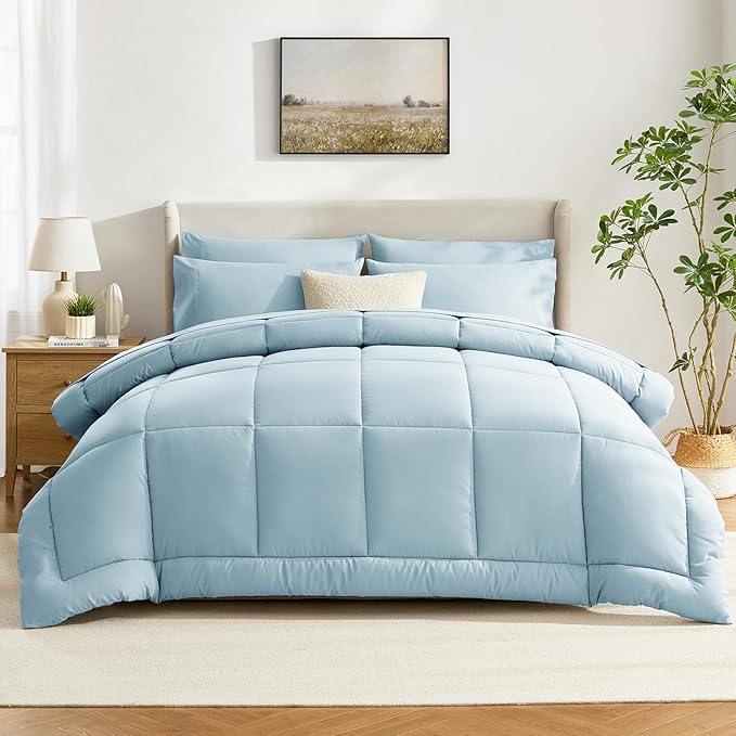 CozyLux King Size Comforter Set Light Blue, 7 Pieces Bed in a Bag, All Season - Image 9