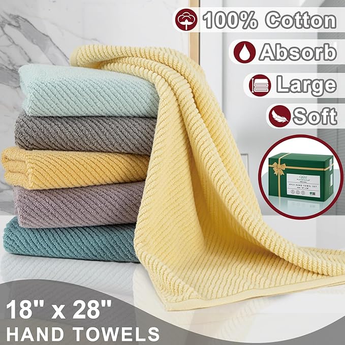 VOOVA & MOVAS Hand Towels for Bathroom Set of 4, Large 18" x 28" - Image 3