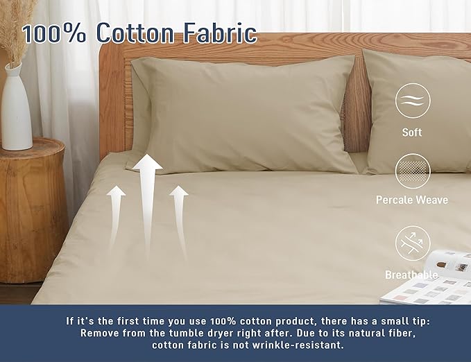 Pillow Cases, Standard Queen Size Cotton Percale Weave Pillowcases, Pre-Shrunk - Image 4