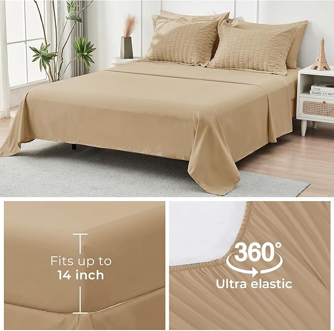 HYMOKEGE Khaki King Size Comforter Set Seersucker 7 Pieces, All Season Luxury - Image 7