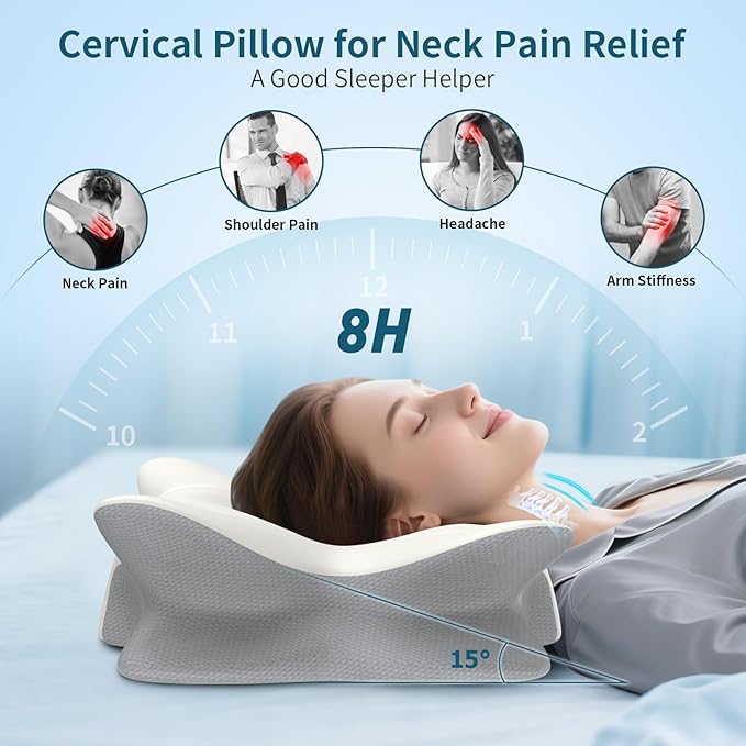 Cervical Neck Pillow for Pain Relief, Ergonomic Side Sleeper Pillow Cooling - Image 2