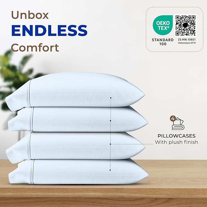 Thread Spread 100% Egyptian Cotton Pillow Cases Queen Size Set of 4 - Image 3