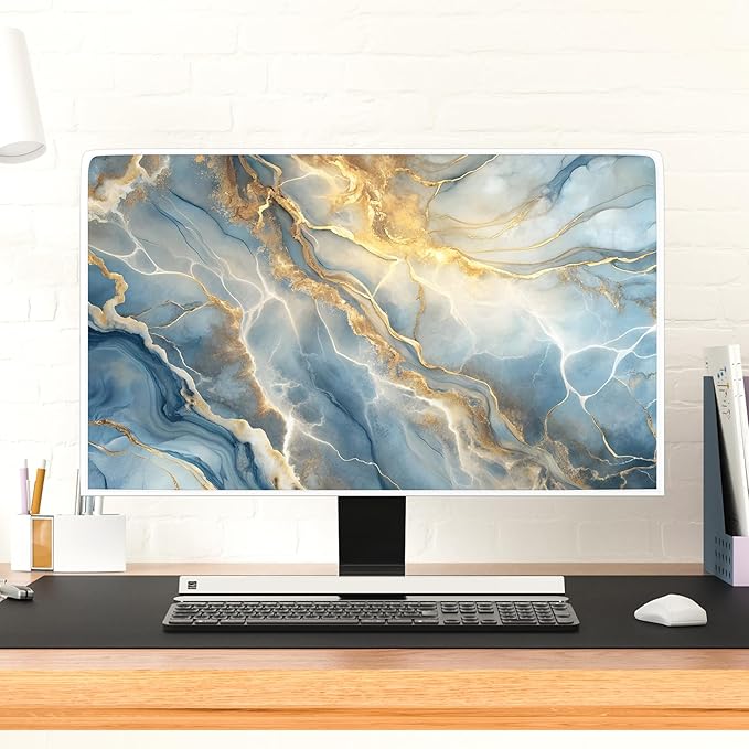 Baocicco Gold Blue Waterproof Computer Monitor Dust Cover 26, 27, 28 Inch Modern Full Body Cover for Computer Screen Panel Case Computer Sleeve Compatible with iMac 26, 26-28 PC, Desktop and TV