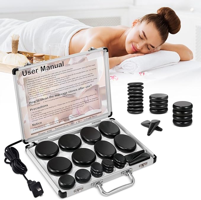 Hot Stones Massage Warmer Kit, Hot Rocks Basalt Massage Stones by Primachen