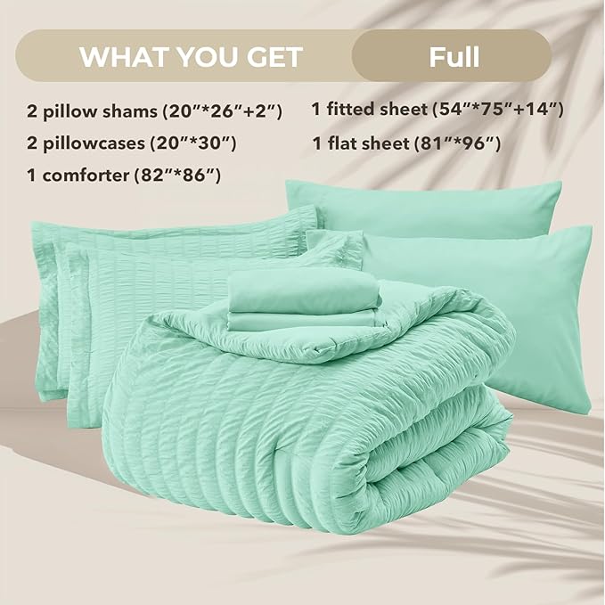 HYMOKEGE Mint Green Full Size Comforter Sets Seersucker 7 Pieces, All Season - Image 6