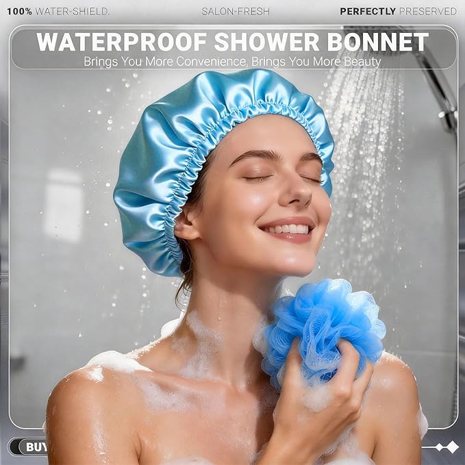 Smilco 2 Pack Shower Caps for Women, Reusable Waterproof Double Layer Bath Cap - Image 6
