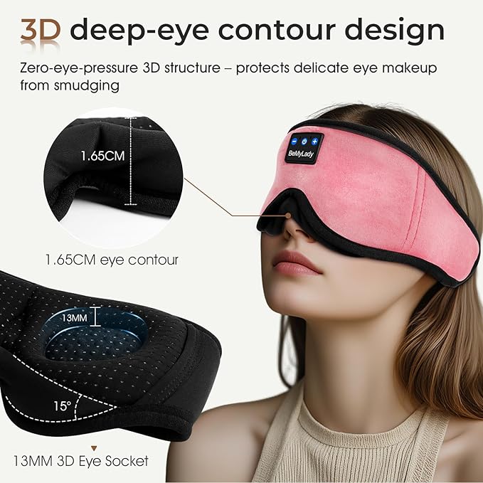 Sleep mask Headphones, 100% Blackout 3D Zero Eye Pressure Bluetooth Sleep mask - Image 3