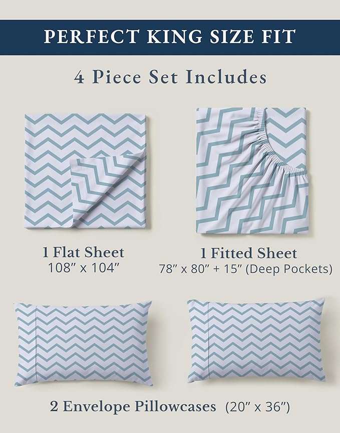 LANE LINEN 100% Organic Cotton Printed King Sheets, Soft & Comfy Percale Sheets - Image 4