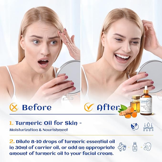 HIQILI 100ML Turmeric Oil for Face Skin Care, Aromatherapy, 100% Pure, Use - Image 2