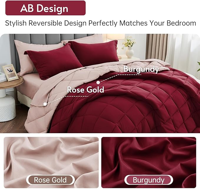 MUXHOMO 7 Pieces Queen Comforter Set, Reversible Bed in a Bag Queen Size - Image 3
