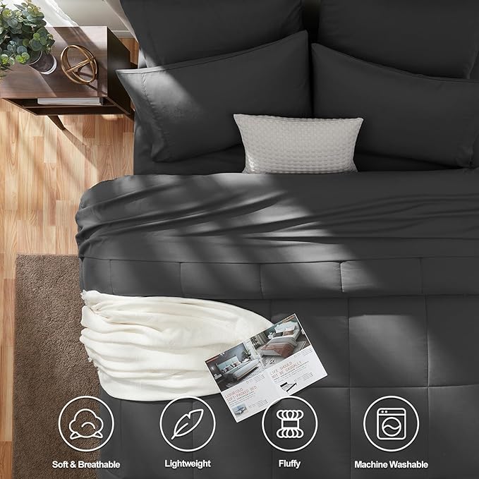 CozyLux Twin XL Comforter Set Dark Grey, 5 Pieces Twin Extra Long Bed in a Bag - Image 2