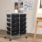 GOFLAME 10-Drawer Rolling Storage Cart, Art Craft Storage Organizer on Wheels, Multipurpose Movable Utility Cart for School, Office and Home, Black